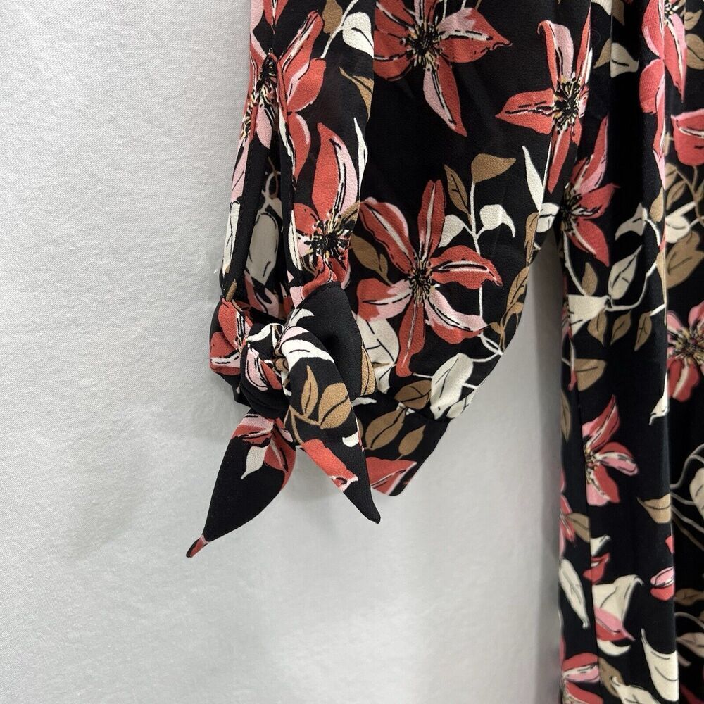 J Jill Wearever Collection Dress Women XL Black Floral Long Sleeve HenleyStretch - Picture 4 of 10